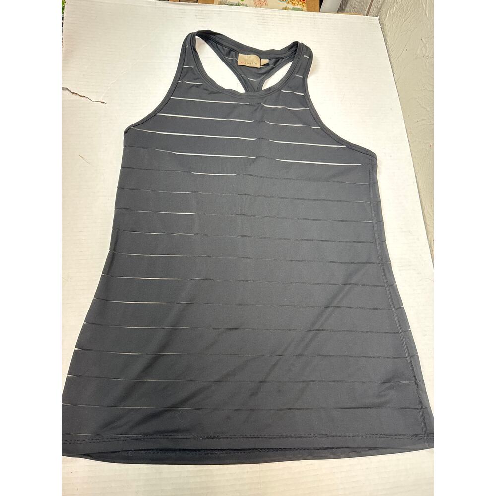 Athleta Top Womens Mesh Striped High Neck Chi Racerback Tank Black Size Medium